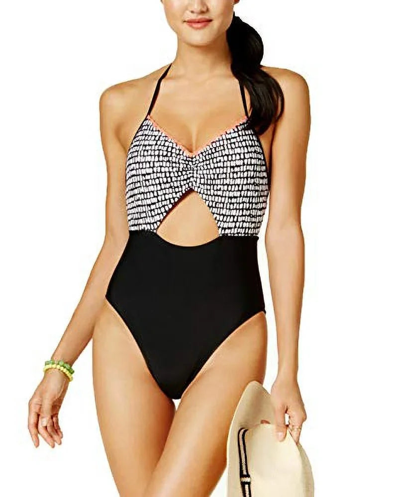 (Black/White, Women’s XS) Honey Swimsuit One-Piece Hula Cutout