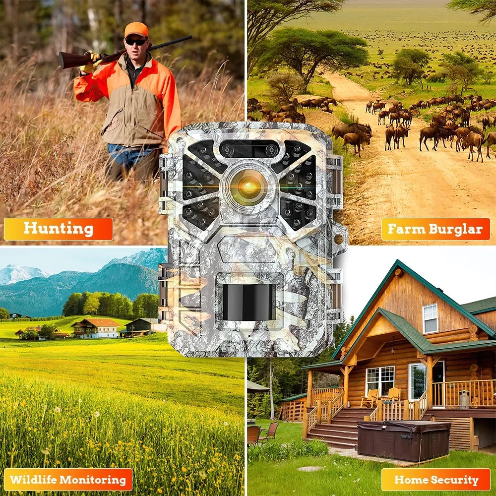 Surveillance, Infrared 120° Vision Angle Game Farm Monitor Trail Camera Trail Monitoring, Night with 2 Wide Camera, Waterproof 30MP Wildlife Pack with 2k Hunting Lens