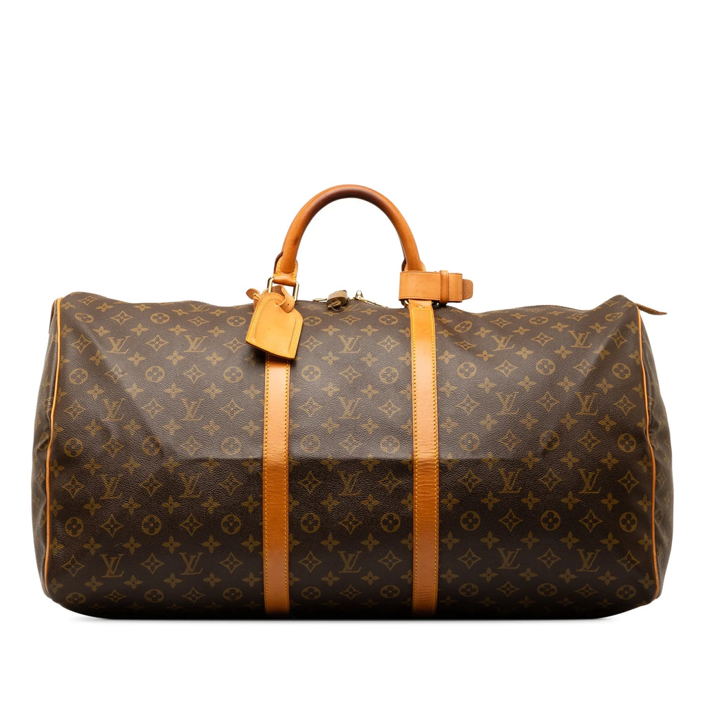 Canvas WeekenderBag Unisex Keepall Authenticated Bag Brown Vuitton Louis Monogram Travel Pre-Owned 60 (Fair)