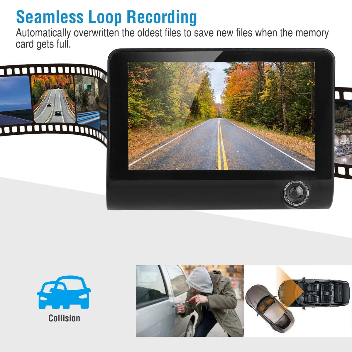 3 Driving Camera Seamless Vehicle Recording Recorder Lens iMountek 4In Camera 3 Lens Recorder Car Driving Dash Car