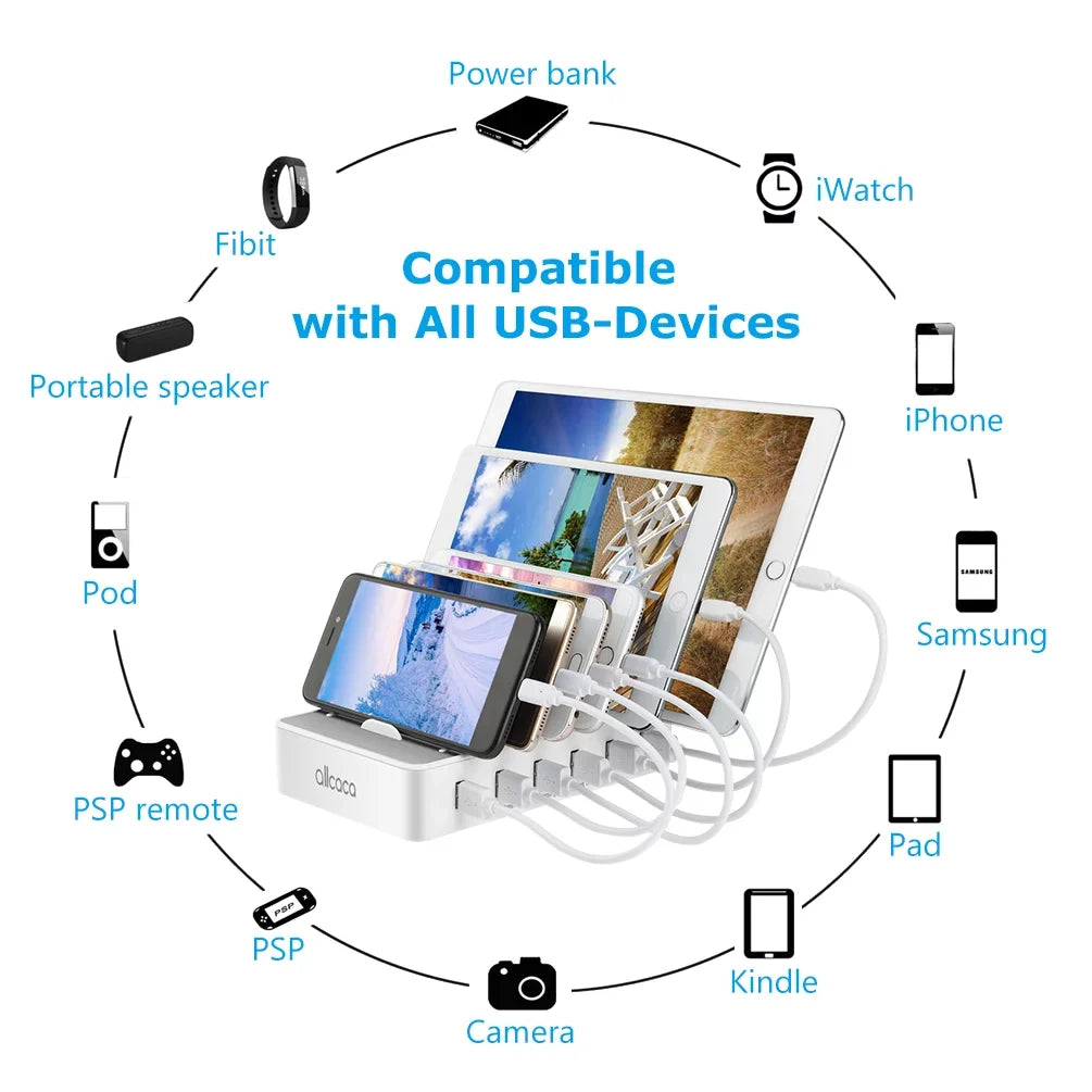 USB Charging Organizer Dock for Fast Android Charging , Cell Devices with 6 Phone, - iPhone Phone USB for Ports , Station Multiple