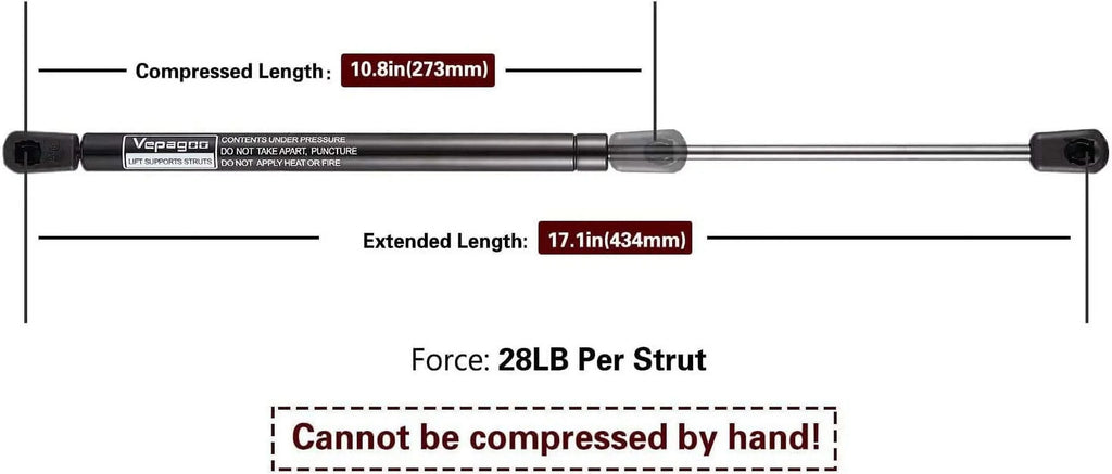 Rear Struts of Set Shell C16-02622 Window, Topper Shocks Camper 28Lbs/127N Pickup Truck for Vepagoo Gas Cab Canopy Leer ARE 17" 2 Door,