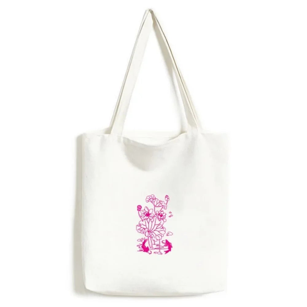 Canvas Flower Handbag Lotus Satchel Shopping Lotus Bag Water Lotus Fish Tote Casual Root
