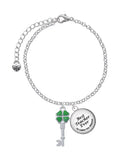 Four Best Bracelet Silvertone Key Dome Lucky Charm Jewelry Teacher Ever Clover Delight Leaf Translucent Green