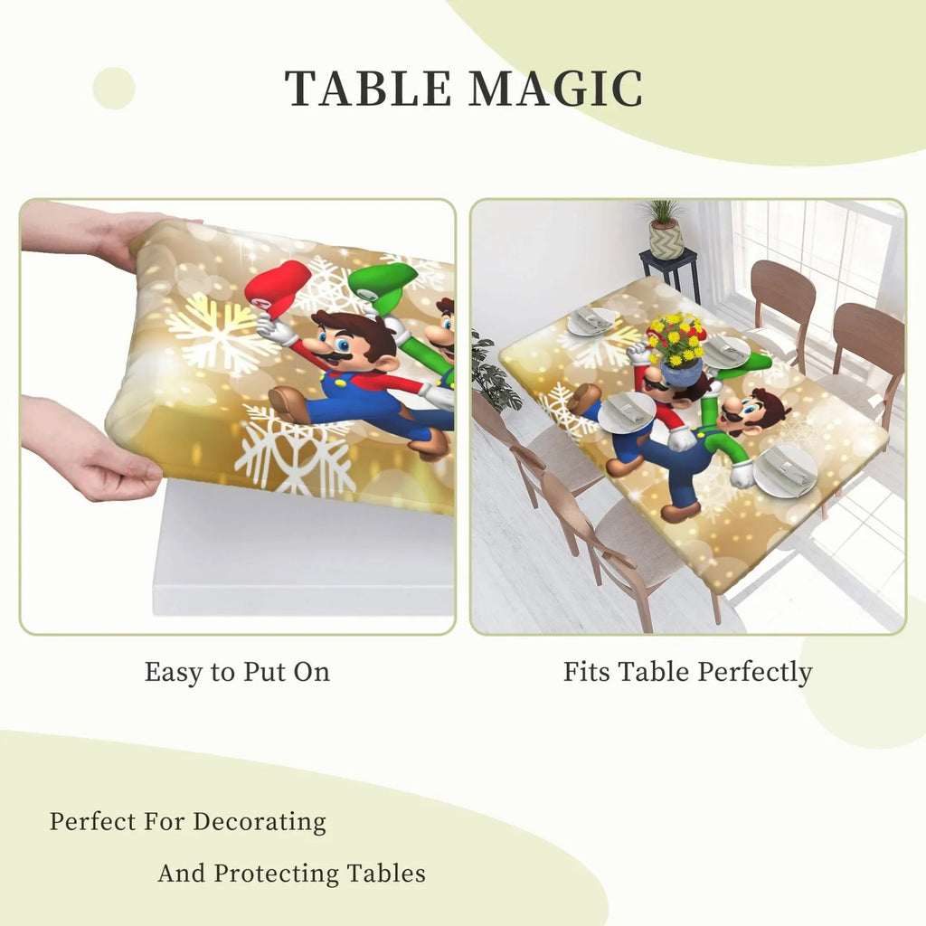 Cover Mario For Table Elastic Tablecloth Edged Dining Rectangle Fitted 2.5X4ft Bros Kitchen Reusable Party Luigi's Mansion