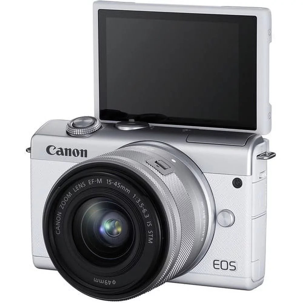 Battery Camera More Mirrorless EOS M200 Canon with Digital Spare (White) + Kit 128GB Card 15-45mm Lens with + Memory