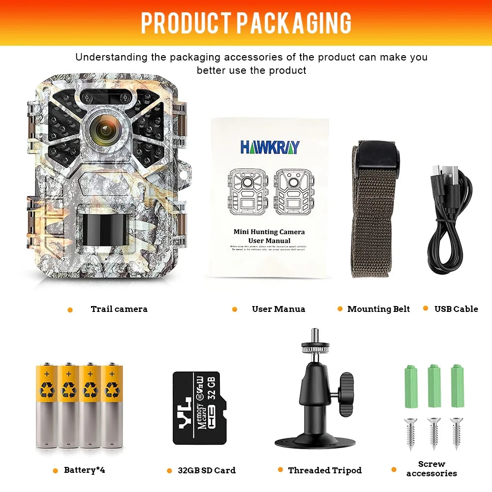 Surveillance, Infrared 120° Vision Angle Game Farm Monitor Trail Camera Trail Monitoring, Night with 2 Wide Camera, Waterproof 30MP Wildlife Pack with 2k Hunting Lens