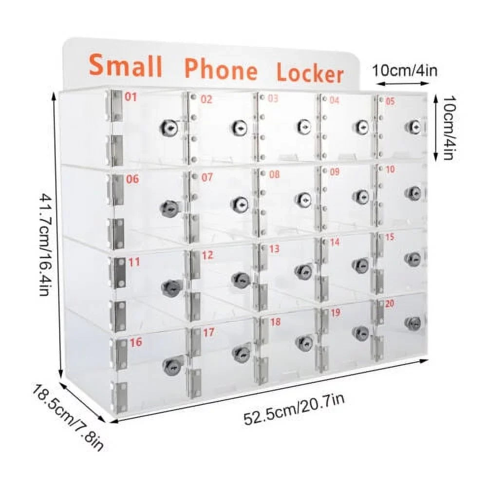 Slots Clear Storage Box 20 Cell Locker Thickened Keys Phone Cellphone w/ Acrylic