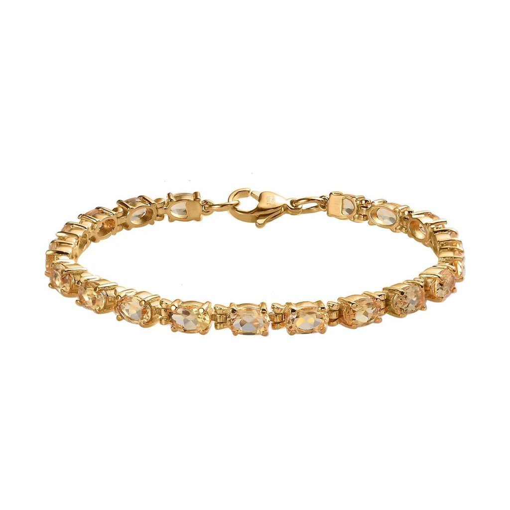Women Ion 7.25" Yellow Shop Stainless Gifts Citrine Steel Plated Size Birthday Jewelry for Gold 7.38 Oval Ct Bracelet LC