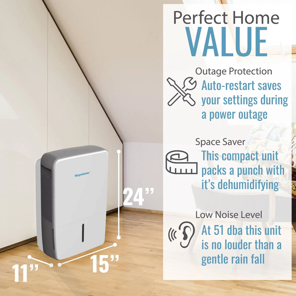 Pint Electronic Pump Dehumidifier Keystone Controls with and 50 Built-In
