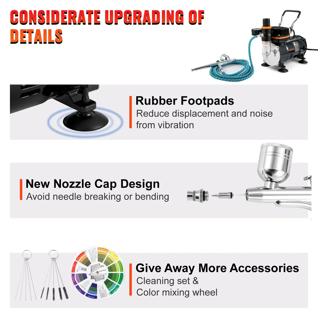 Tatto VEVOR Multi-purpose Professional Set Airbrush Nail Feed Art Airbrushing with Airbrush Airbrushes, with Cookie Dual-action Gravity Compressor, Kit setup Kit,