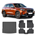 with Mats Trunk Weather Full Mat Ikon All TPE Cargo + Floor U11 X1 Rear Interior Car Compatible Set 3D 2023-2024 BMW Tray 4PC Mats Waterproof Liners Black Motorsports Accessories Floor Anti-Slip Trunk