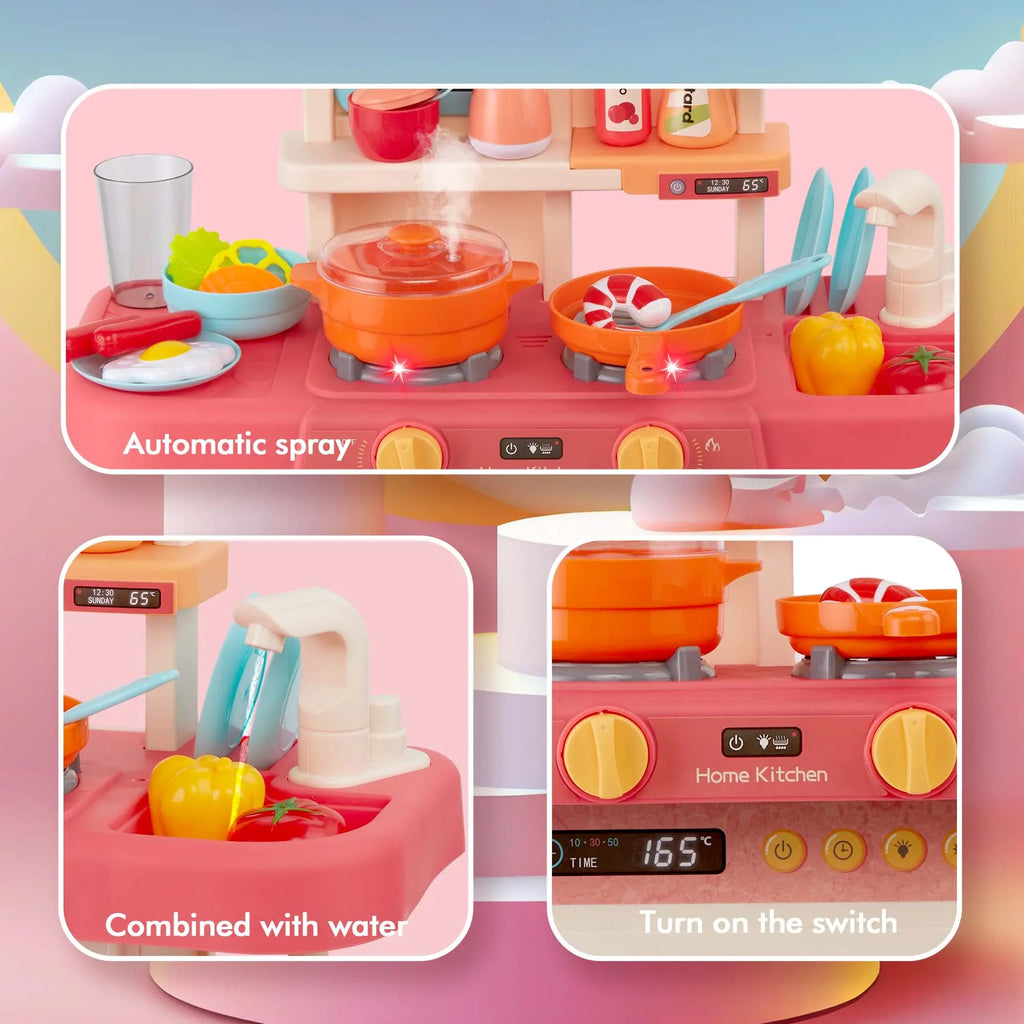 Toys Kids Sounds with Preschool for Educational Toys Kitchen Pink 42-Pack Accessories Toddlers, Girls Toddler Set Kitchen for and Play Toy for Lights, Food, Boys, Pretend Set Real