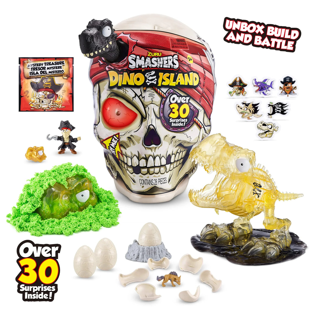 (T-Rex) Slime, and by and Toys, Eggs Skull Dino Age Prehistoric ZURU Toy, 5+ Figurines, More 30 Island Discovery Over Giant Mini Dinosaur Smashers Sand Surprises, with