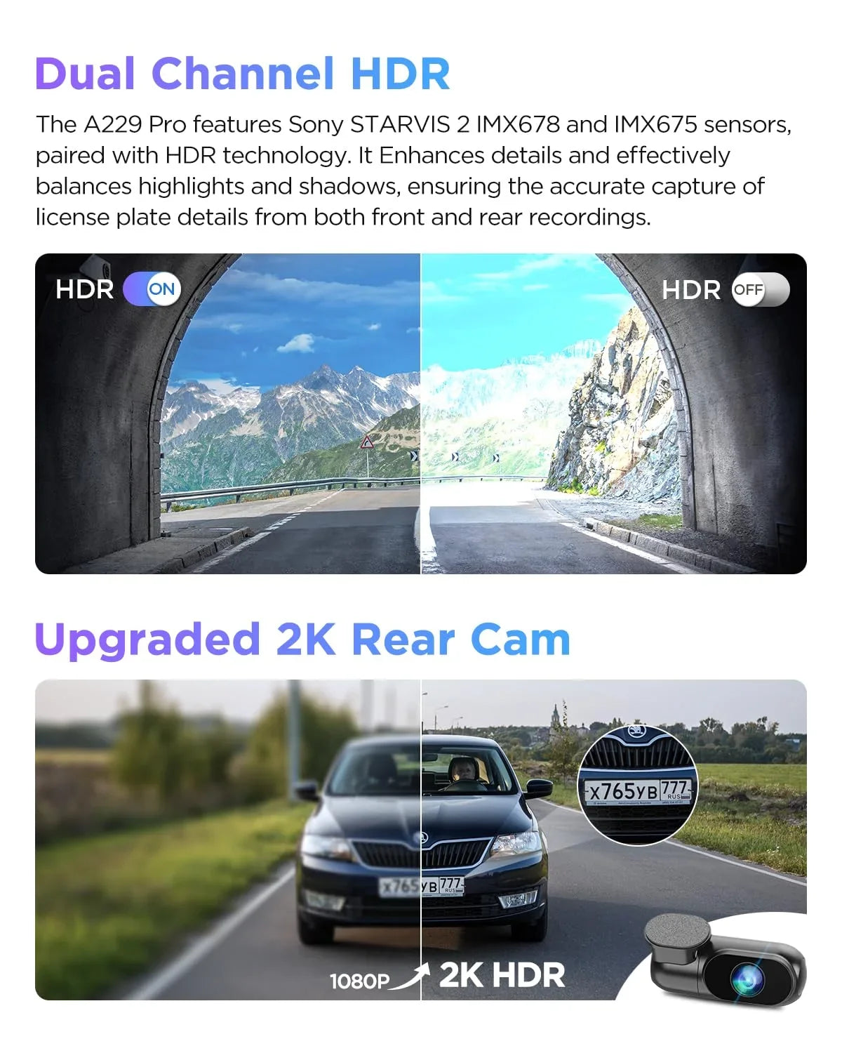 4K+2K GPS, with & A229 lb STARVIS Camera 2 Car Front Dashcam Dual VIOFO IMX675 2CH Rear 2 Pro IMX678