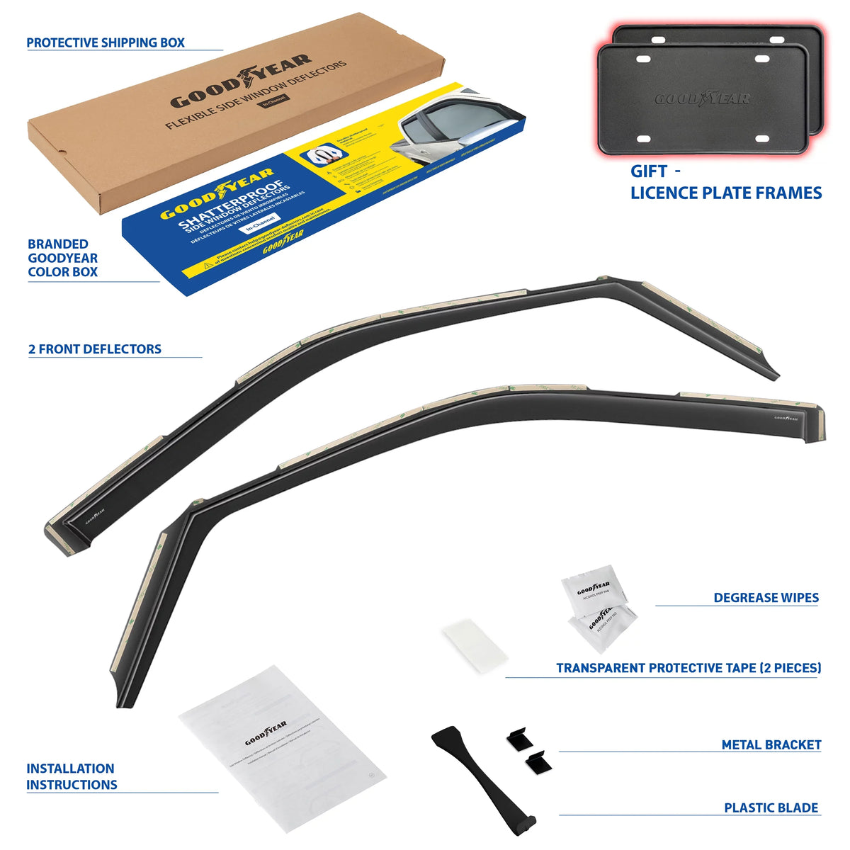 for Regular - 2 Vent Accessories, Goodyear Cab/SuperCrew/SuperCab, Rain Window pcs Deflector, Car Cars, Deflectors F150 2021-2024 in-Channel Ford GY003497 Guards, Visors Shatterproof Window for