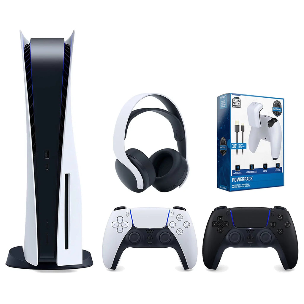 Black 5 Cable and Pack Playstation Bundle Disc Headset Extra Charge PULSE Controller, Sony Surge with Version White & 3D PowerPack Console Battery