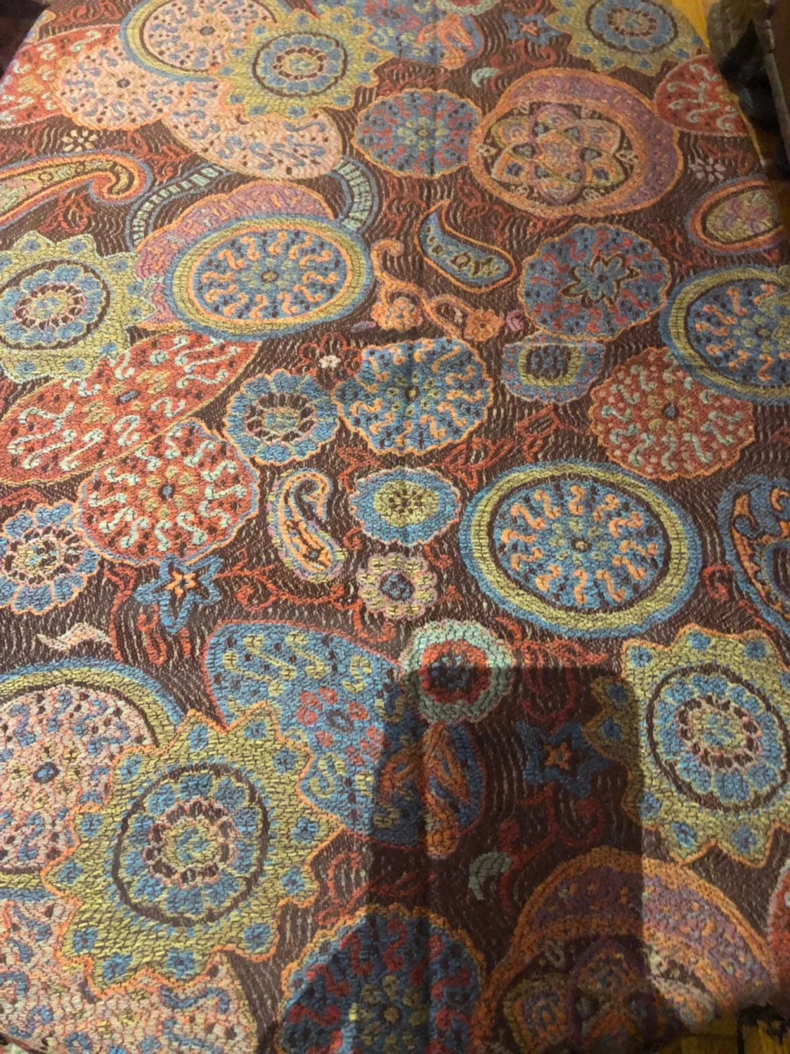 Brown Pashmina Wrap Orange Vintage Brocade Scarf Paisley