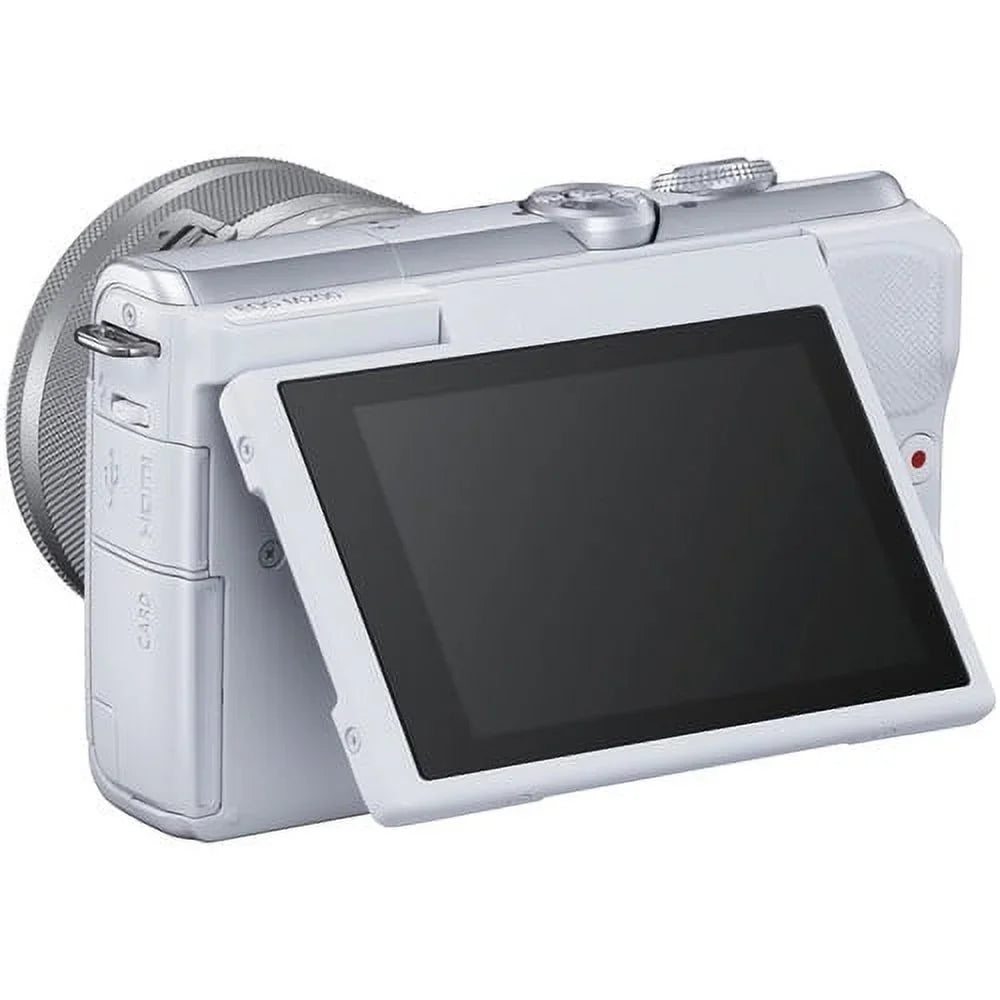 Battery Camera More Mirrorless EOS M200 Canon with Digital Spare (White) + Kit 128GB Card 15-45mm Lens with + Memory