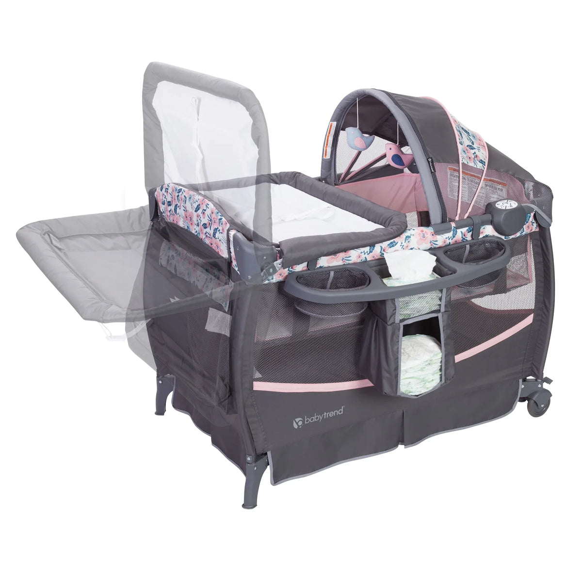 Nursery – Playard with Deluxe Bluebell Trend II Travel Pink Center Baby Bag