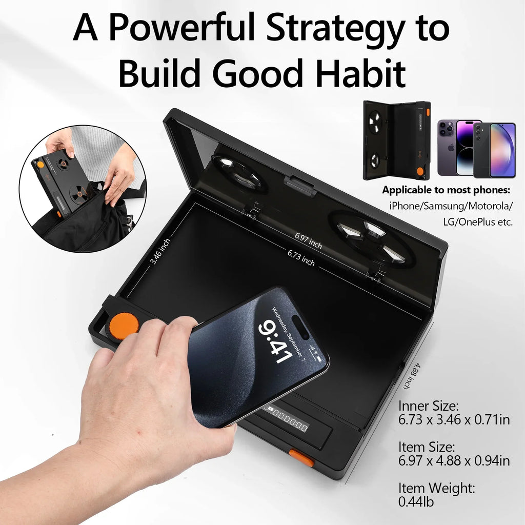 Box with on Phone Cover, Screen) (L Prevent Cell Black-One Box Real Lock Phone for Lock Portable Life Focus 6.7x3.5x0.7, to Semi-Transparent Phone With Timed Help Timer, Addiction,