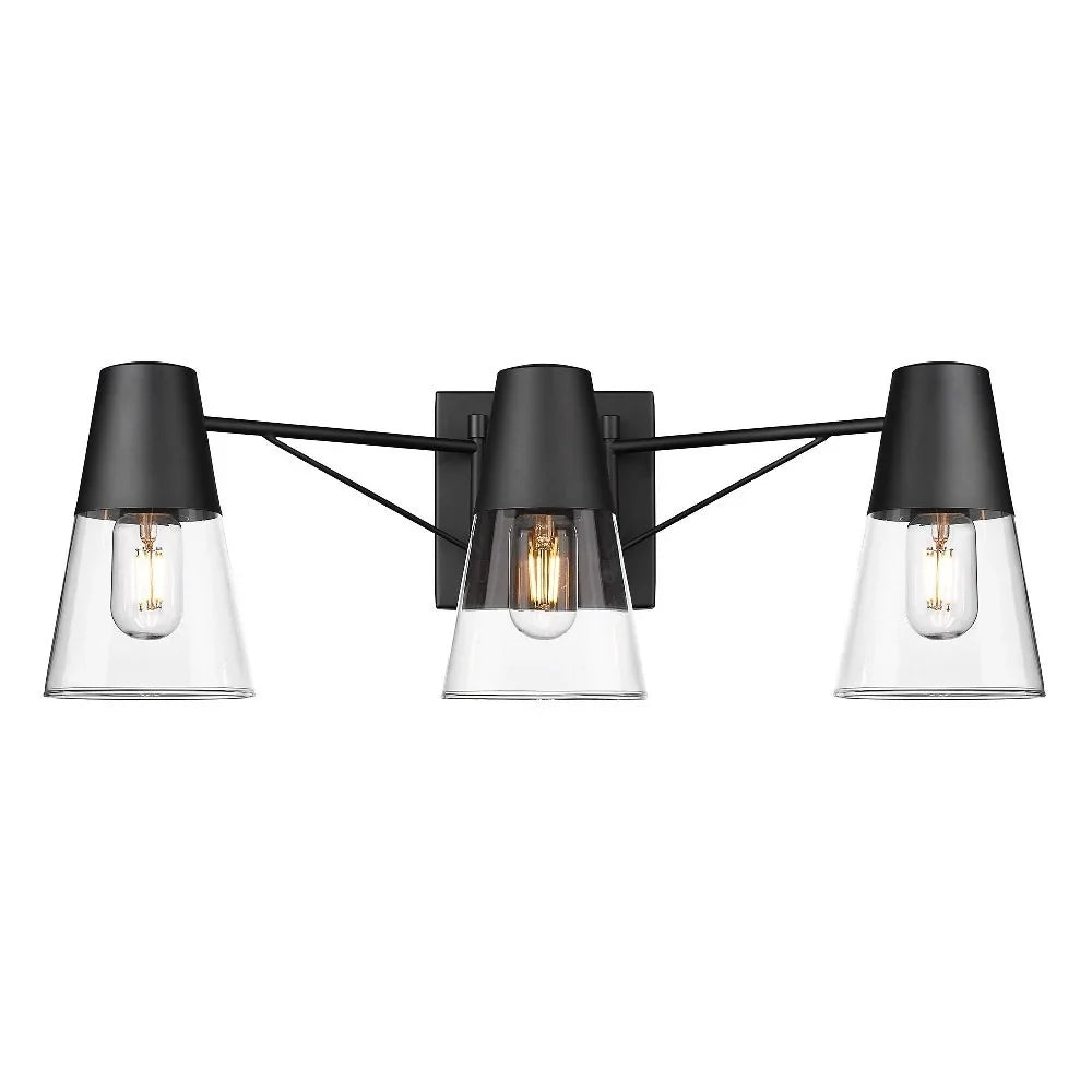 Lighting Ryker Metal/Glass Vanity Bath 3-Light Golden in Black/Clear Matte