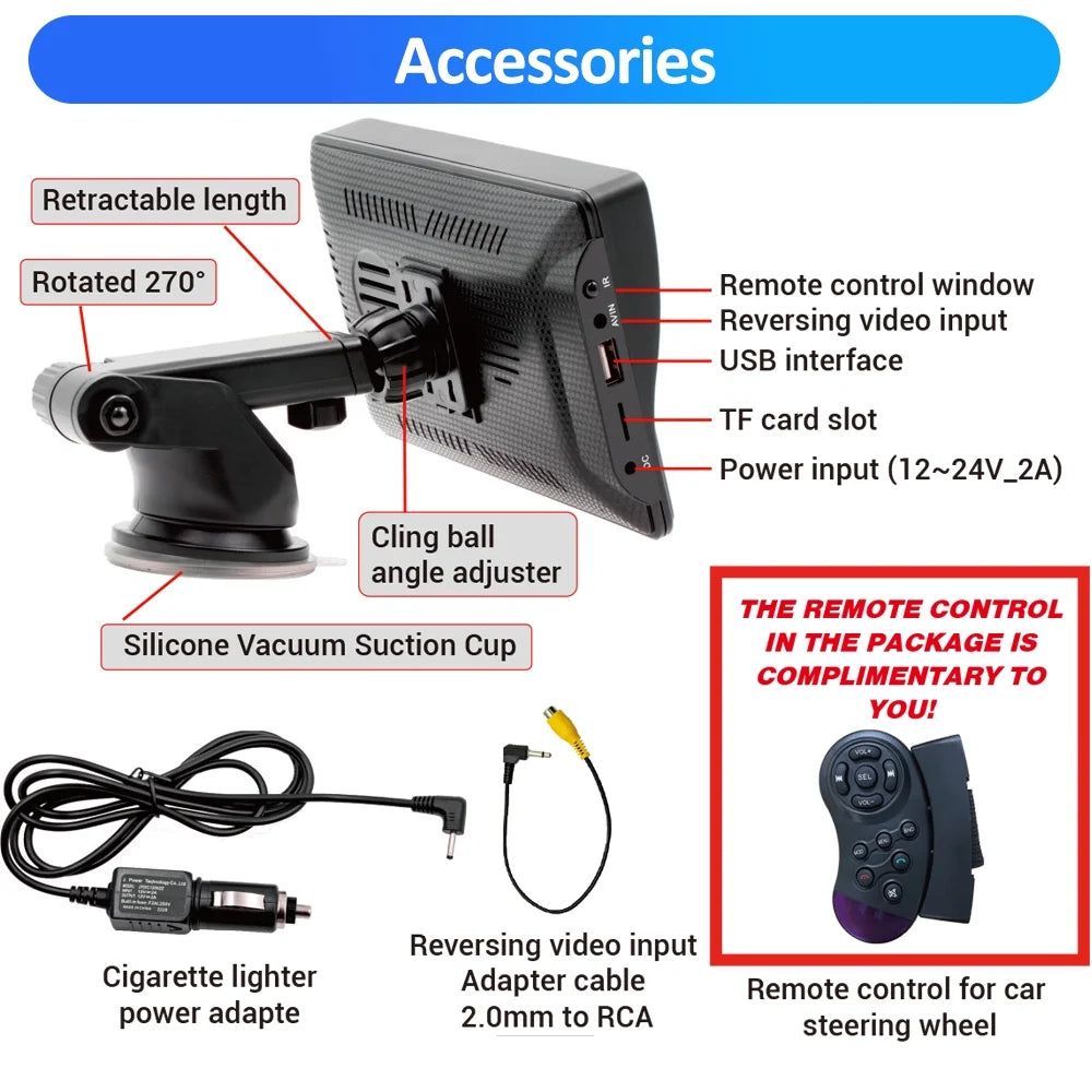 Video Stereo Car inch Wireless Navigation,FM Music, Bluetooth , Awesafe Screen 7 Carplay Android Auto Audio, GPS Touch with Support