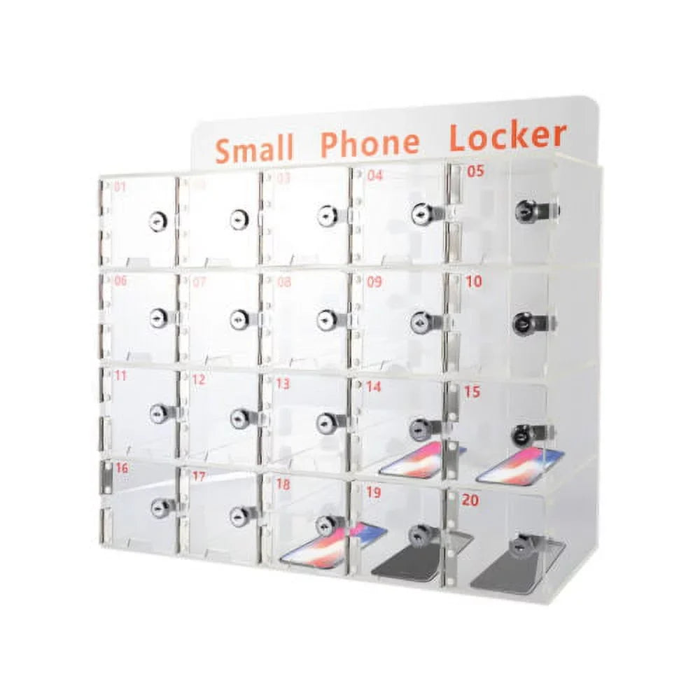 Slots Clear Storage Box 20 Cell Locker Thickened Keys Phone Cellphone w/ Acrylic