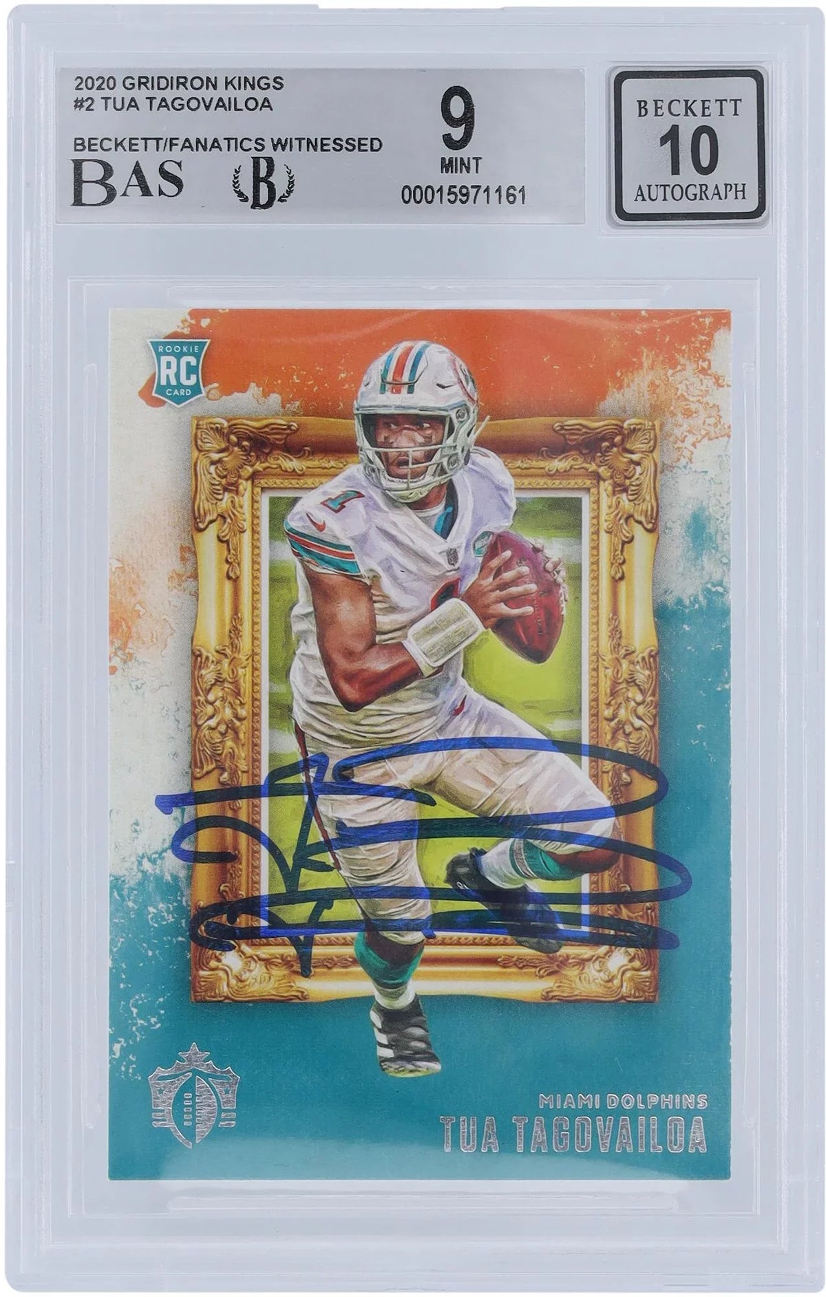 9/10 - Beckett Authentic Fanatics Panini Authenticated Witnessed Tua Rookie Gridiron Certified Autographed Tagovailoa Card #GK-2 Fanatics 2020 Dolphins Miami Kings