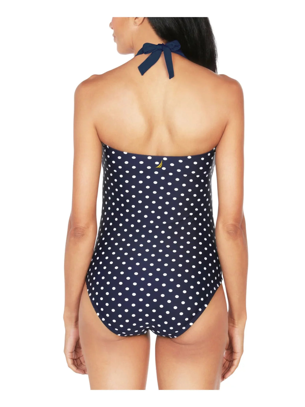 M NAUTICA Control Fixed Tie One Cups Polka Navy Dot Stretch Women's Piece Moderate Coverage Swimsuit Sweetheart Tummy