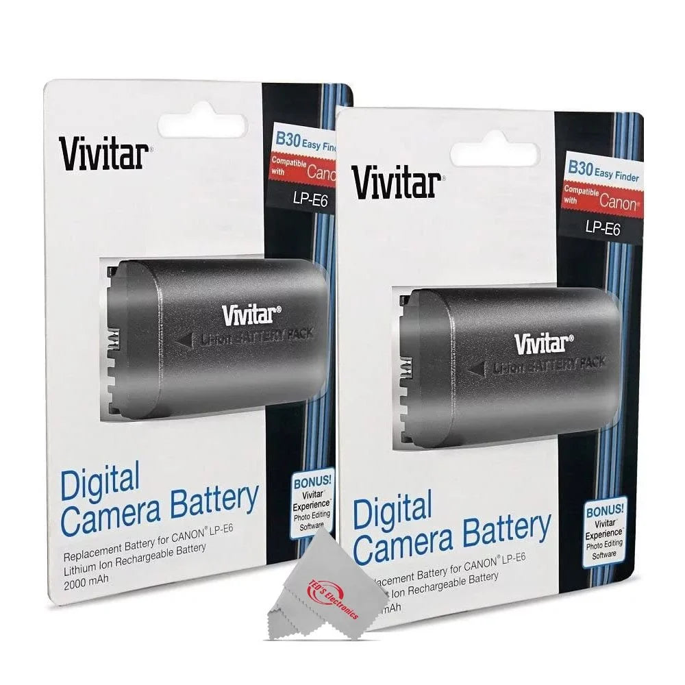 Canon for VIV-CB-E6 Vivitar LP-E6 Pcs Replacement Battery Two