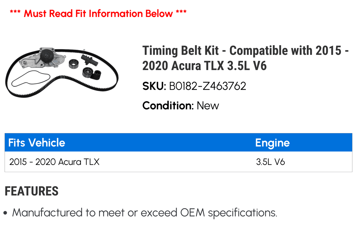 Compatible - Timing V6 2019 2017 3.5L - Belt 2020 TLX 2016 Kit Acura 2018 2015 with