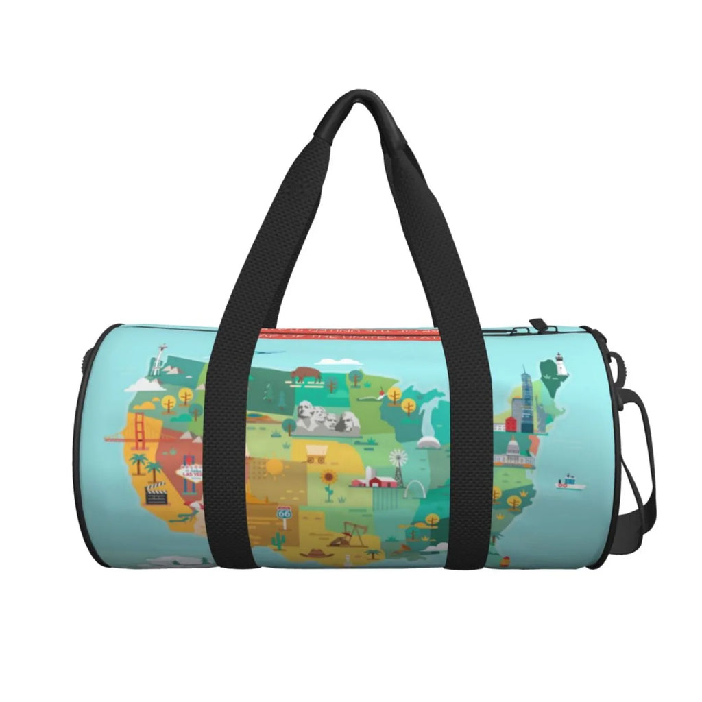 with Travel Capacity Map Cylinder USA Bag Tourist Sports Pocket Bag Coaee Large Compartment and Luggage Gym Waterproof Bag