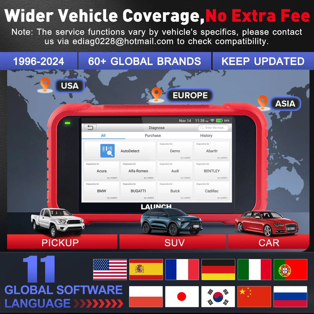 CRP123E Reset, Scanner Reset, Reader Reset LAUNCH Fault Diagnostic Check Battery Test, Brake Reset, Obd Oil Code DPF Injector Car Engine with V2.0