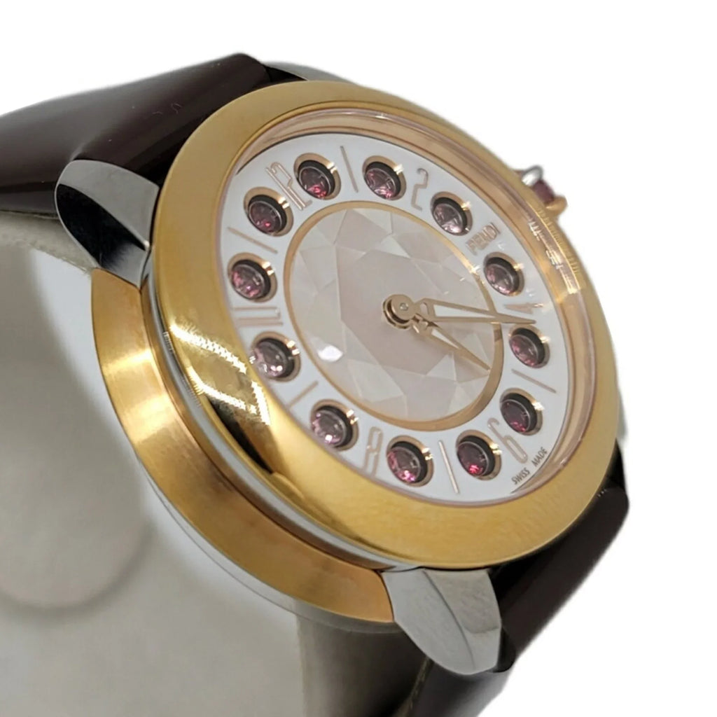 Shell Women's Black Colors 3 Spinel FENDI Watch Belt SS Fashionable (Like Shine Enamel Clock Topaz Eye Brown New) Quartz Fendi Pre-Owned
