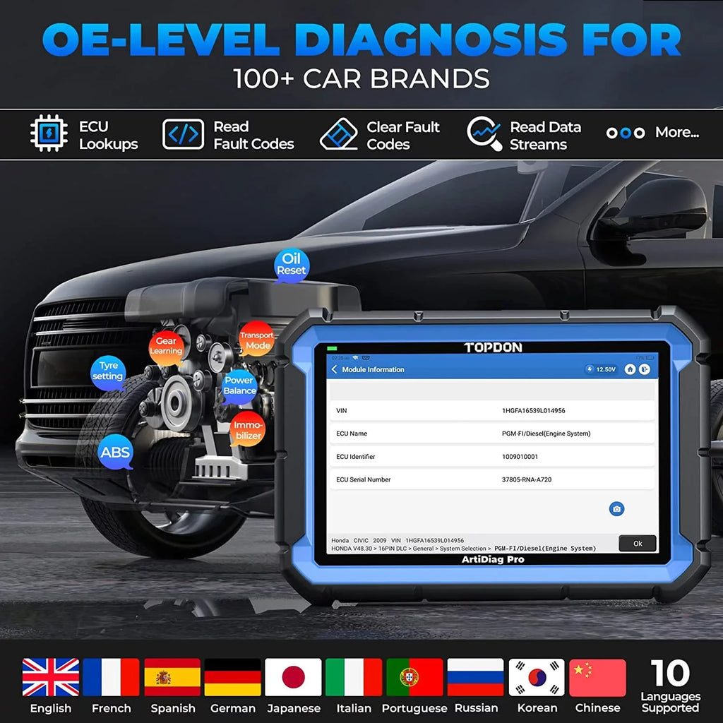 31+Maintenance Free Car Pro Scan Scanner & Update Systems TOPDON OE-Level Full Online-Coding OBD2 Diagnosis, Diagnostic ArtiDiag Tool, 2-Year