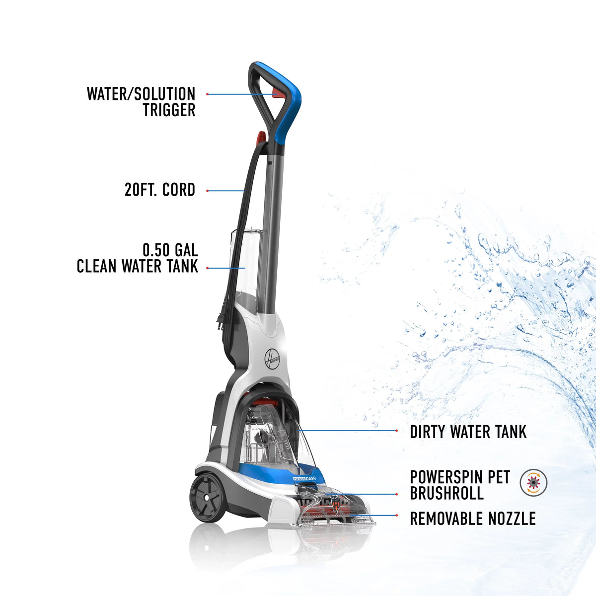 Antimicrobial Pet Carpet Brushes Cleaner Pet FH50710 with Hoover Compact PowerDash