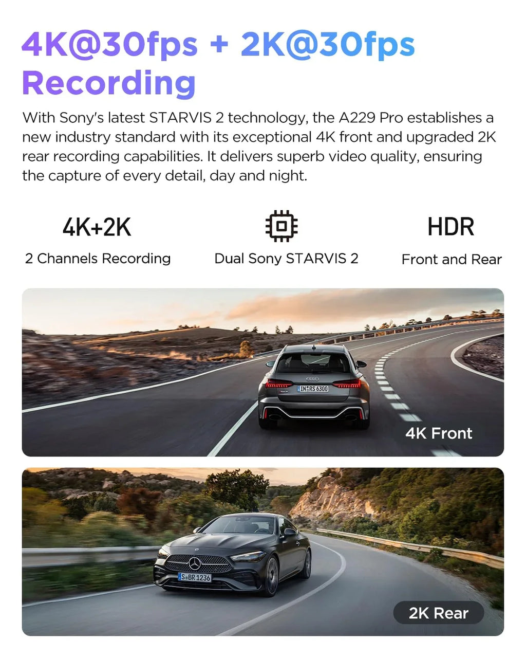 4K+2K GPS, with & A229 lb STARVIS Camera 2 Car Front Dashcam Dual VIOFO IMX675 2CH Rear 2 Pro IMX678