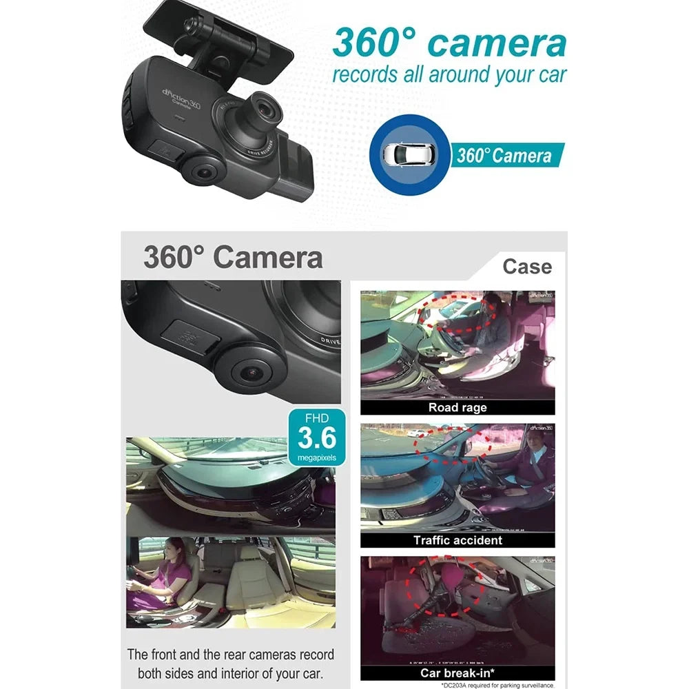 microSD 3-Ch Spots, 32GB Surroundings Razo Blind All Cam Once, All (Open DC4000RA, Card Detection with Records - Box) at Built-in Simultaneous Recording, GPS, 360-Degree G-Sensor Impact Covering Dash