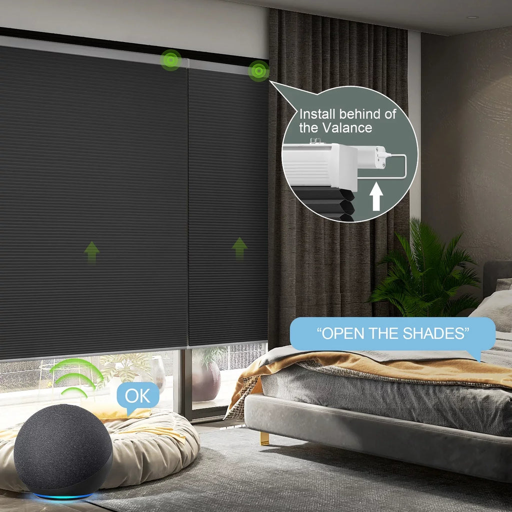 Honeycomb Grey,54"W Blackout Blinds(100% Window Automatic x Control Shade 72"H) Carbon Smart Remote Cellular Blackout Motorized Yoolax