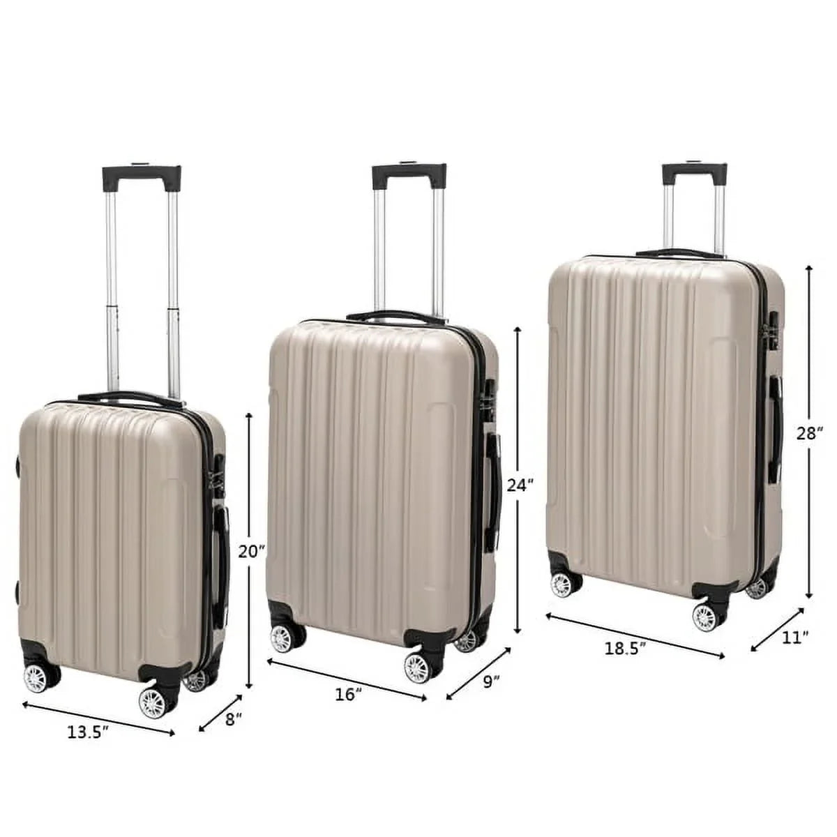 Luggage Wheels(20/24/28), with Piece Capri Champagne Spinner 3 Set