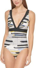 Deep-V Printed One-Piece Swimsuit, MULTI HALOGEN US DKNY 8