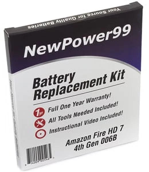 Kit Extended Battery One and Instructions, 7" 4th with Year Battery Life Replacement HD Generation Warranty Amazon Tools, Fire 006B Full Video