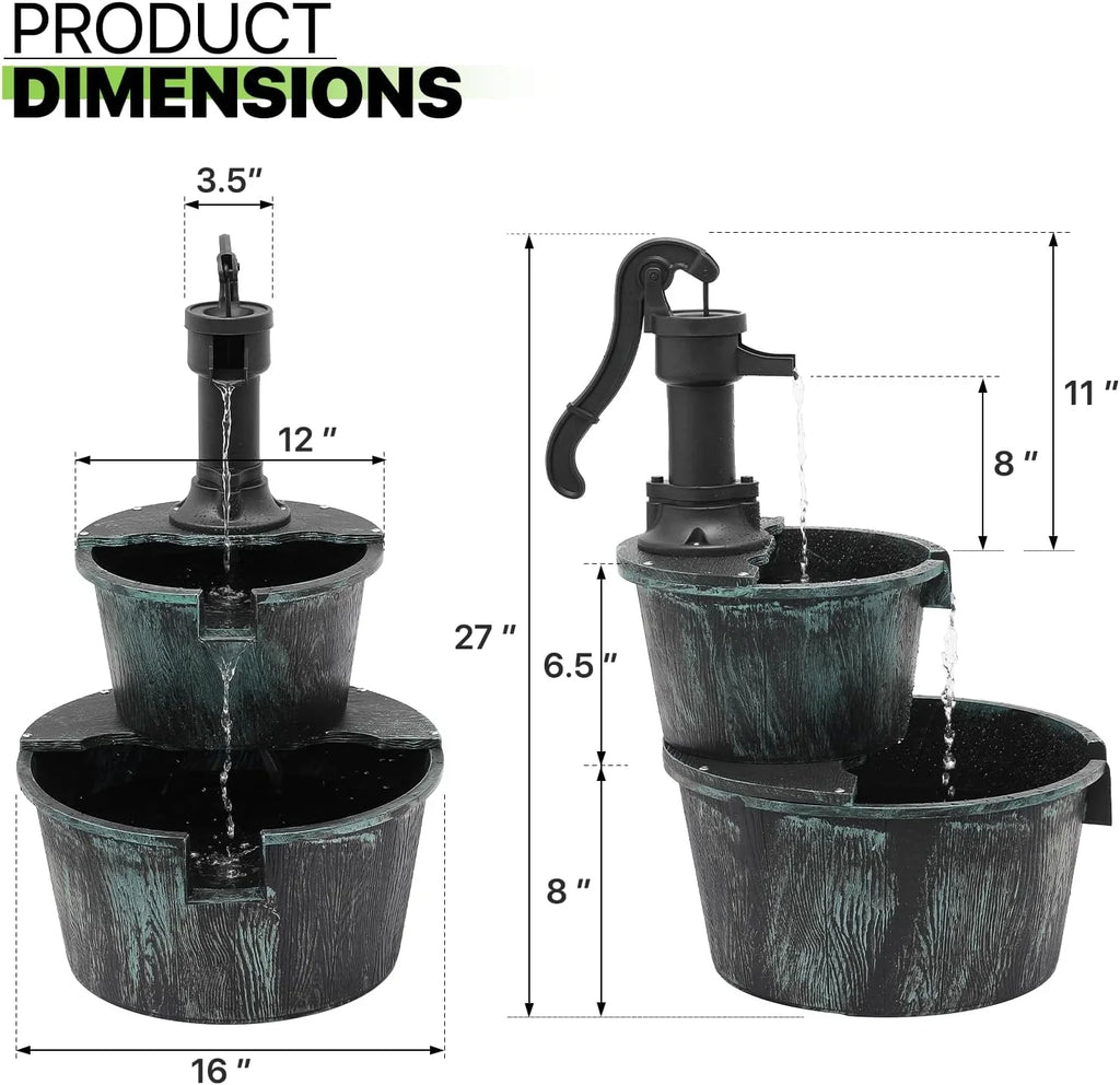 Cascading Water Electric Backyard 2-Tier Pump Garden Porch For Waterfall With Teal Patio Rustic Fountain Decor, Outdoor Fountain Blue Freestanding