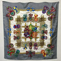 HERMES Ribbon (Good) Silk LES Horse Fashion Scarf Accessory RUBANS Gray CHEVAL Carre90 Pre-Owned DU Ladies