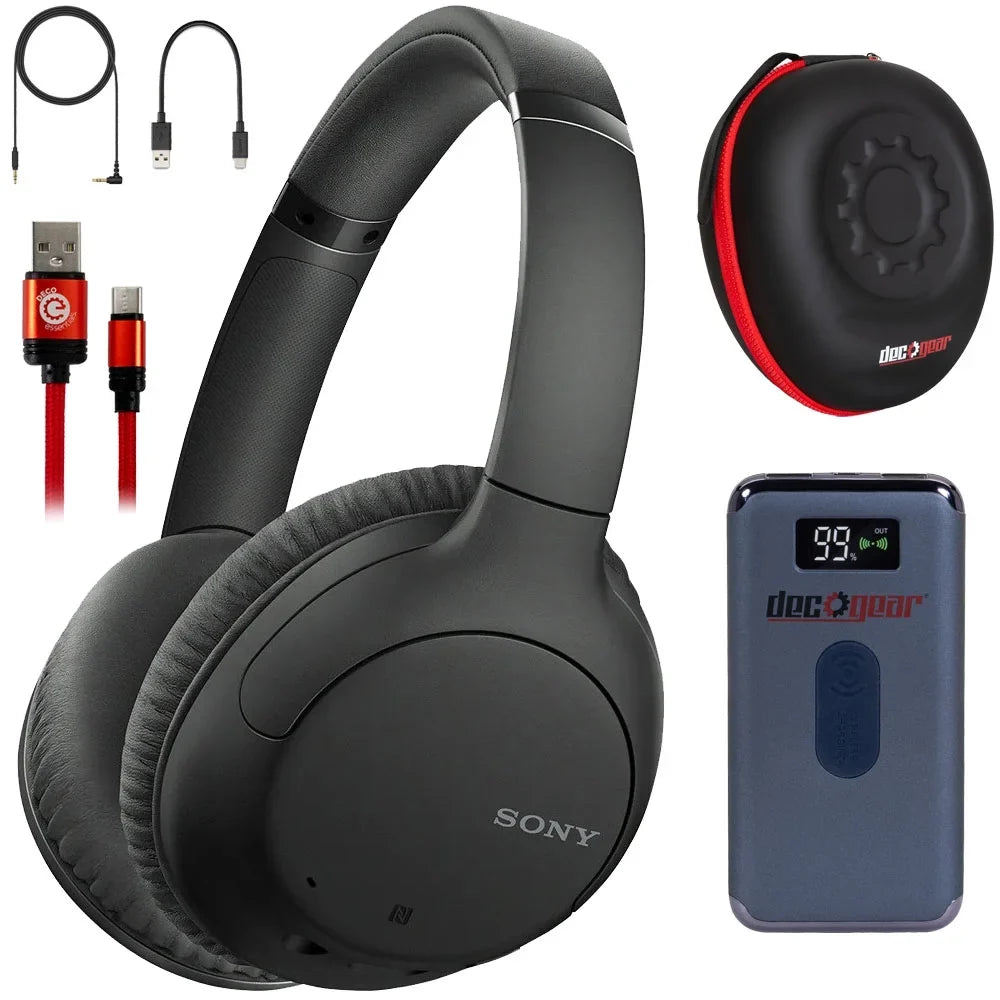 Deco Sony Wireless (Black) Bundle Noise-Canceling Gear with Case Headphones WH-CH710N