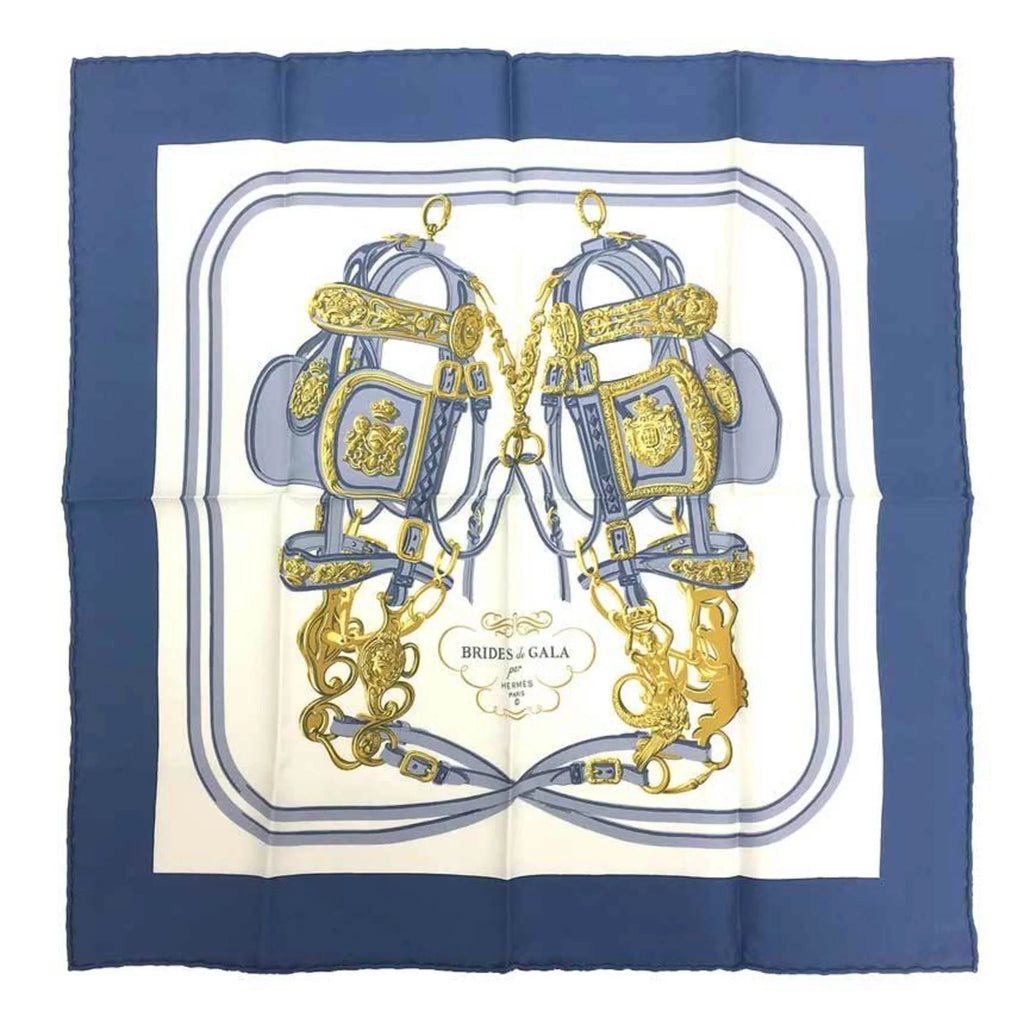 100% New) (ceremonial BRIDES Blue White 45 bridle) (Like x Carre Pre-Owned HERMES Scarf de Muffler Hermes Silk GALA