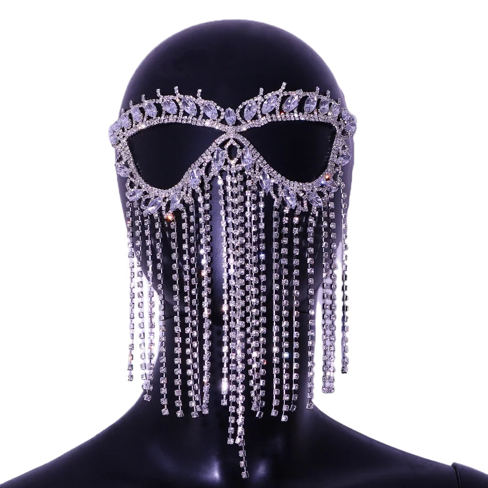 Crystal Halloween Women Mask Rhinestone Mask Face Jewelry Mask Face Face Chain Tassel Masquerade