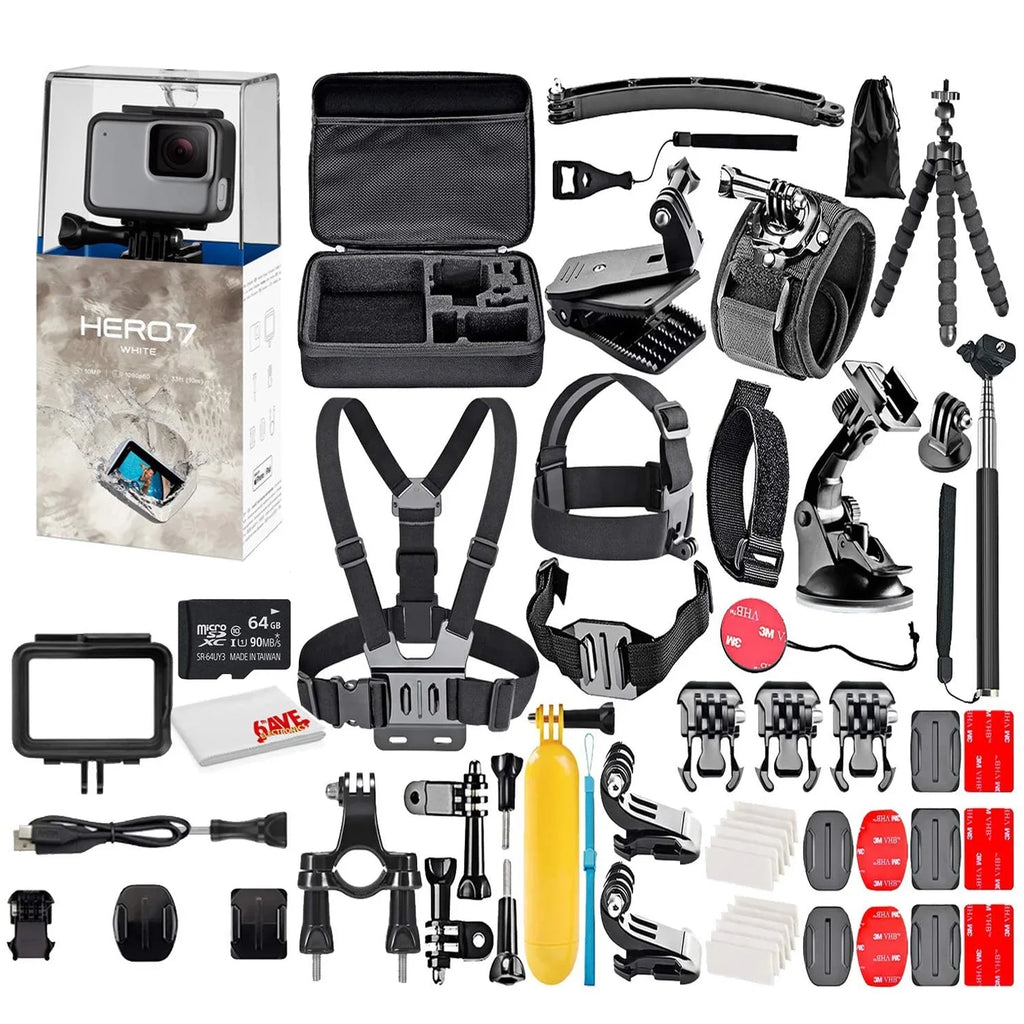 64GB 10MP with Sd Loaded White Screen, - Card Fully Camera Photos, GoPro Micro - with Kit and Touch HERO7 Full 50 Bundle Action Accessory Piece and HD Video, Waterproof - Stabilization