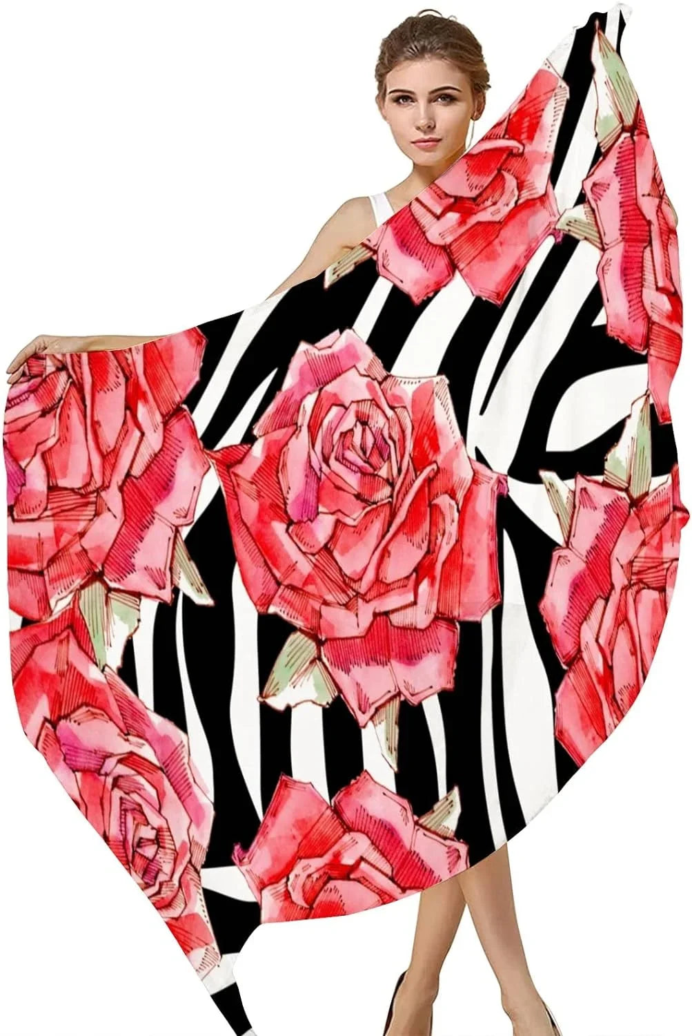 Scarves Long Scarf Red Roses Neck Women Girls Shawl Hyjoy Wrap Watercolor for Lightweight Silk